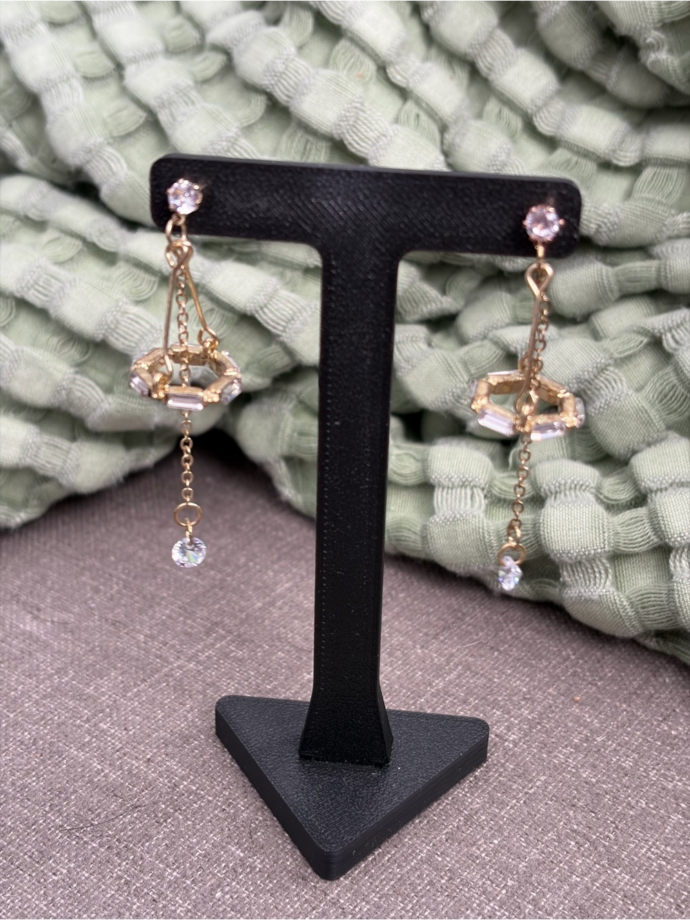 Gold-Tone Baguette Crystal Geometric Chandelier Earrings